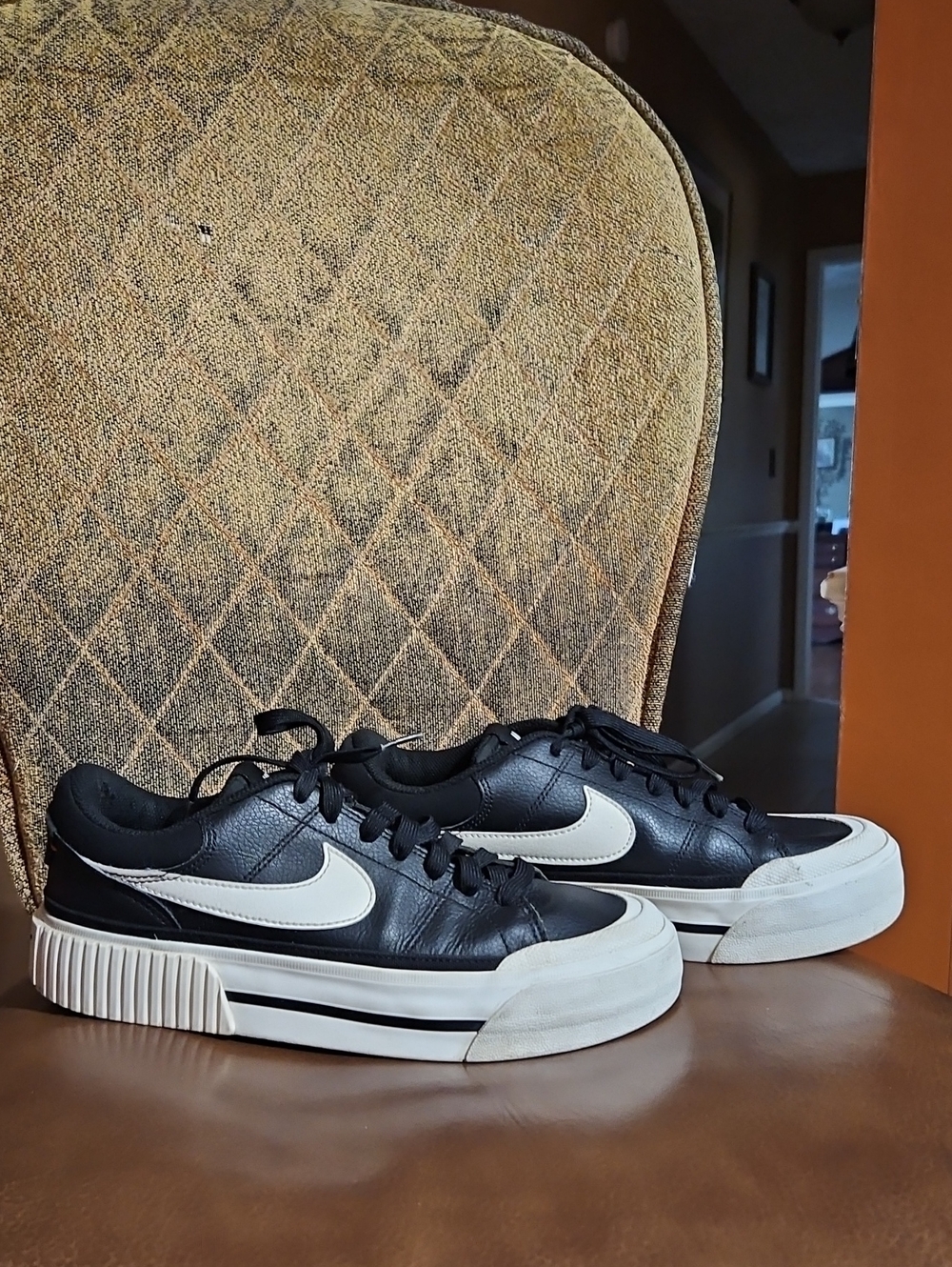 Nike Court Legacy Lift Black Sail Lace Up Platform Sneakers Shoes Black White